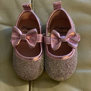 Pink glitter ballet flats with cute bow detail